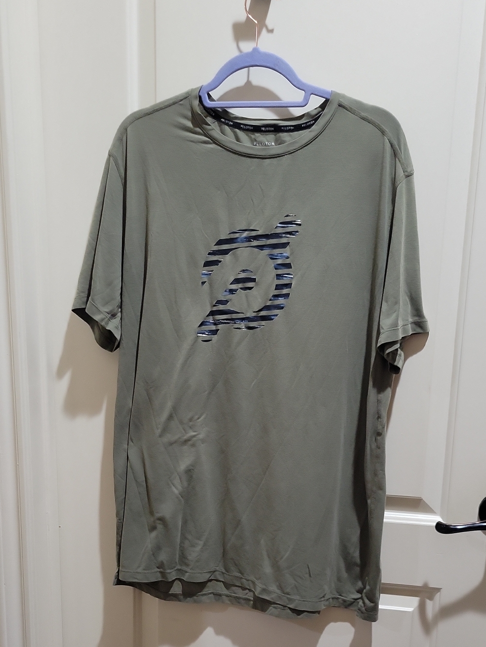 Peloton Men's Olive Performance Short-Sleeve Tee with Striped Logo